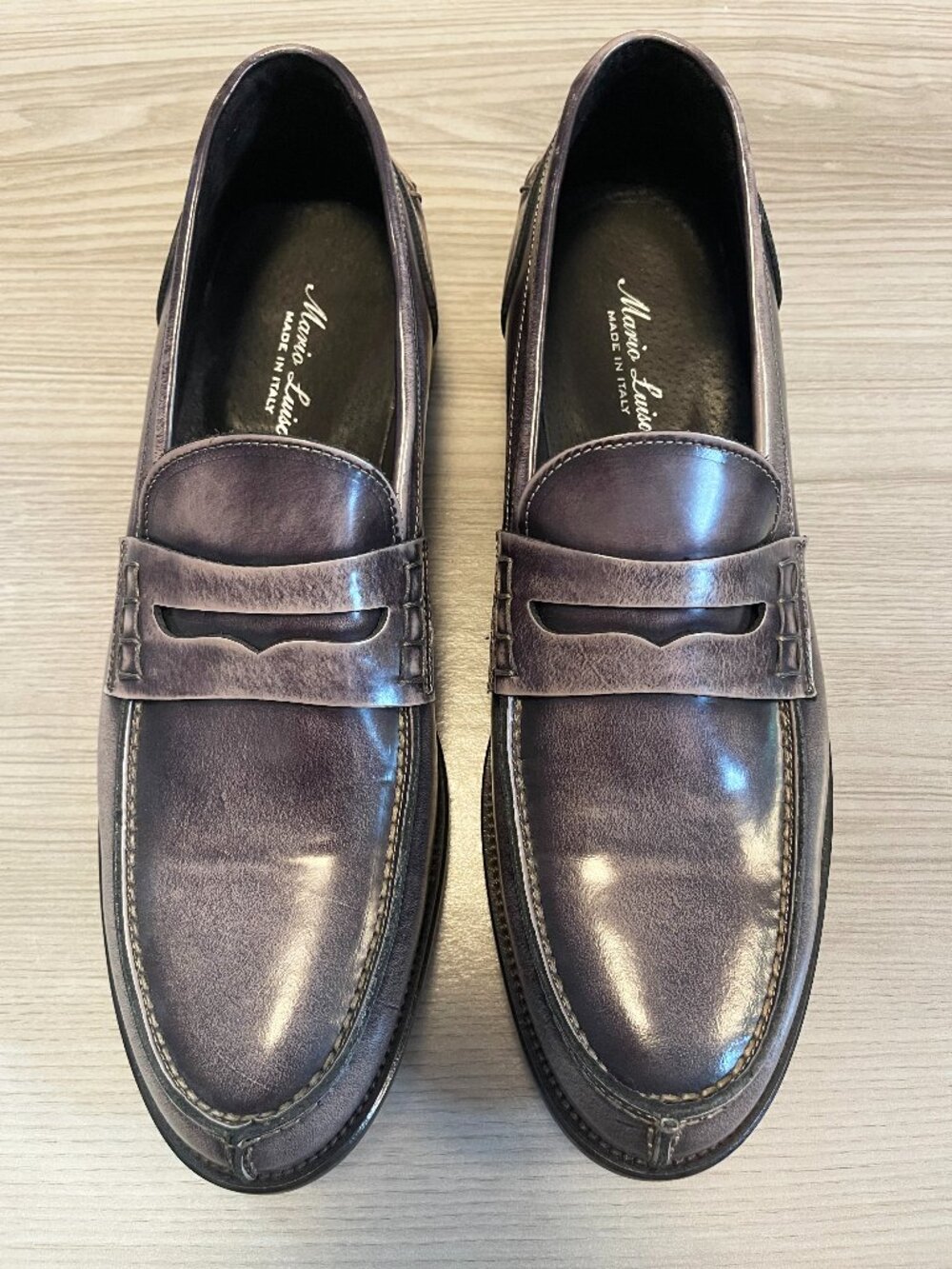 Mario Luiso Italian Leather Penny Loafers Men's EU 46 Gray Slip On Dress Shoes